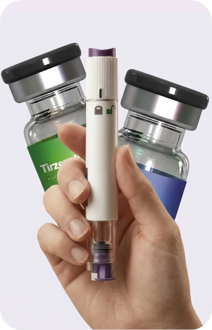 GLP-1 and Tirzepatide medication pen with vials